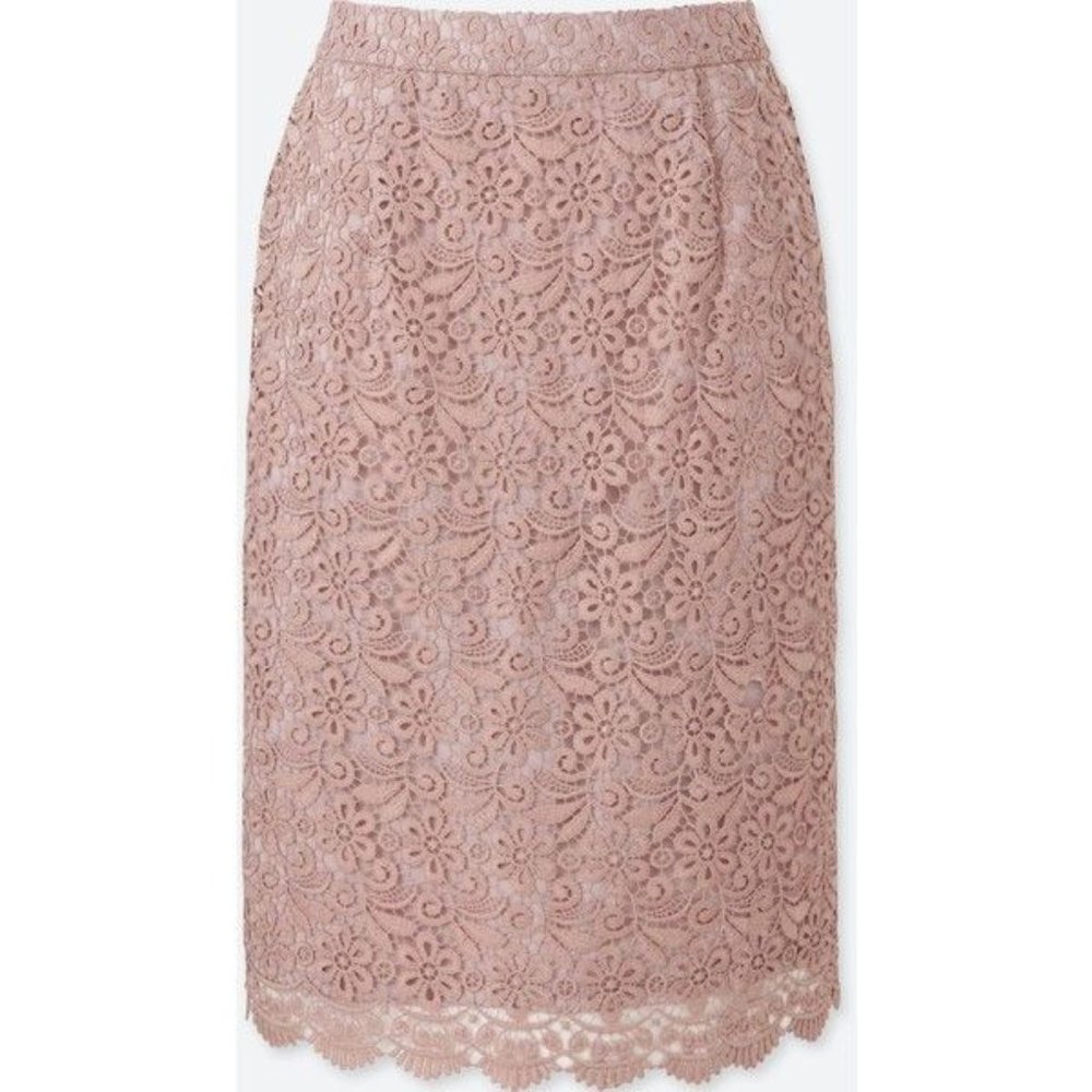 NWOT UNIQLO XS 0 Lace Pencil Skirt in Blush Pink, Fully Lined, Zipper